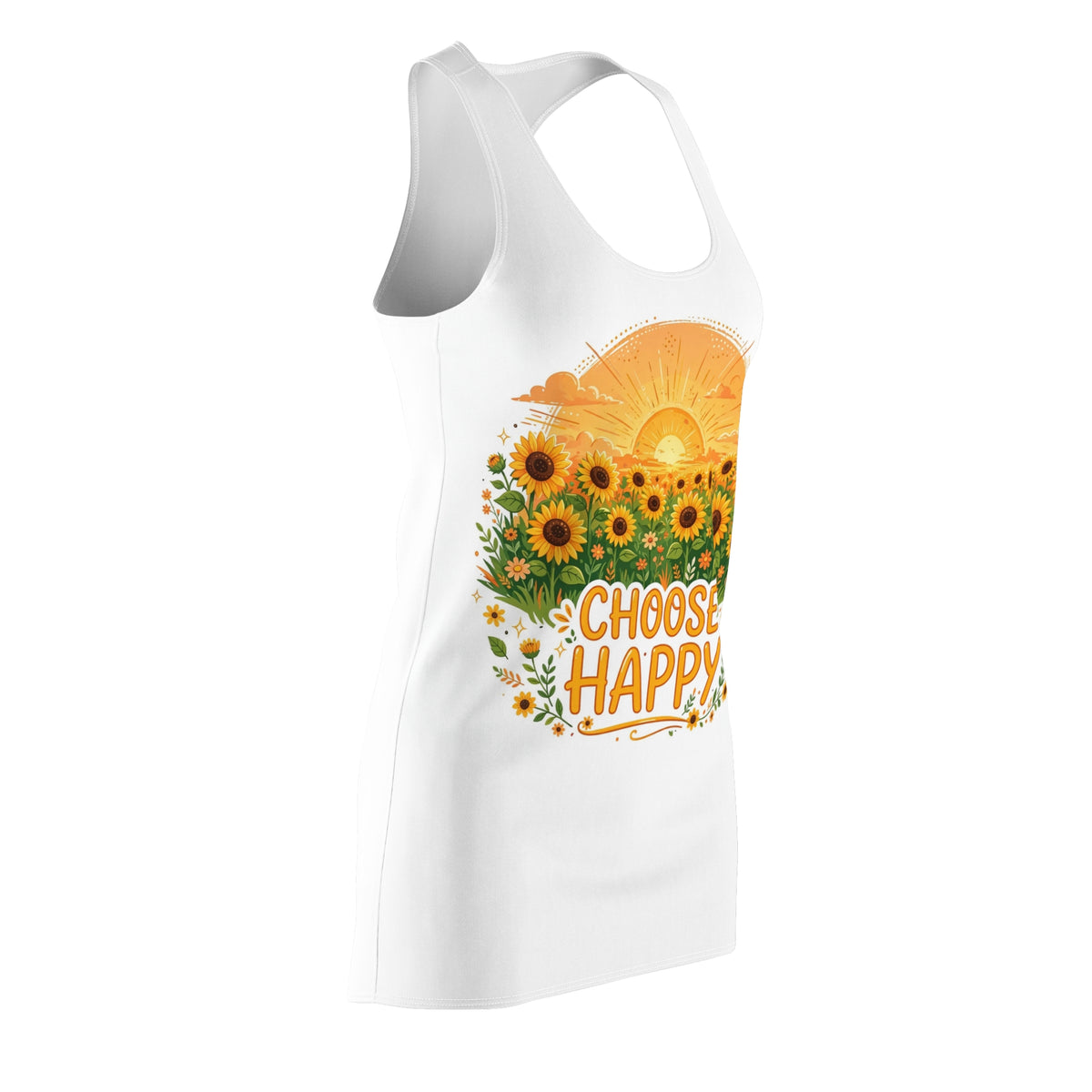 "Choose Happy Sunflower" Dress – Women's Racerback Dress
