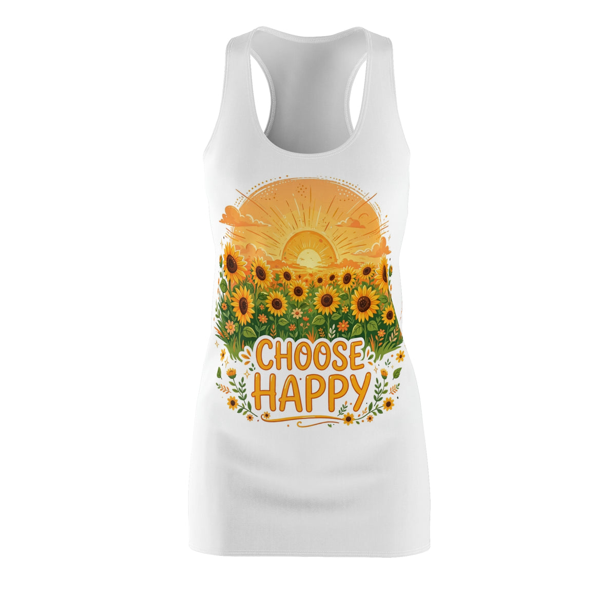 "Choose Happy Sunflower" Dress – Women's Racerback Dress