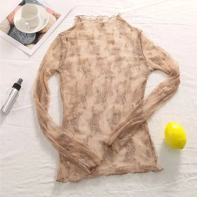 Top – Lace Floral Embroidery Mesh Blouse