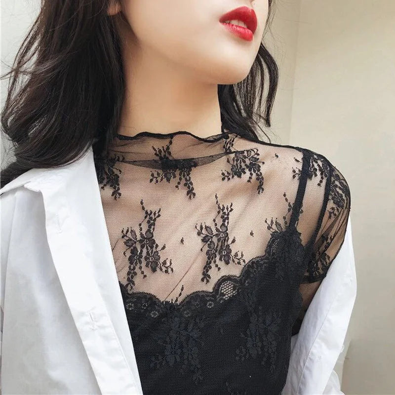 Top – Lace Floral Embroidery Mesh Blouse
