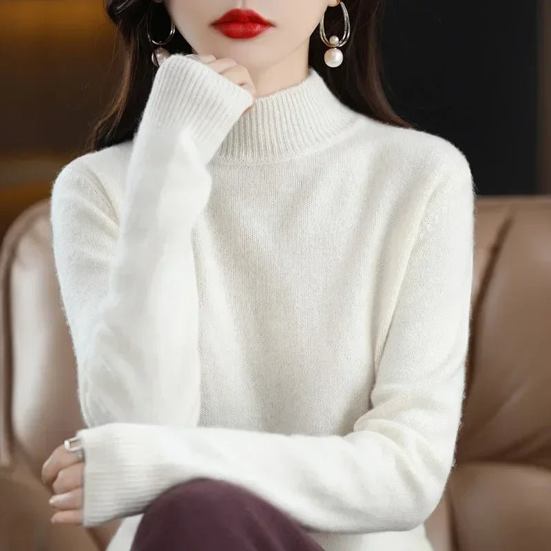 Autumn Winter Women Sweaters Long Sleeve Thick Warm Knitwears Pullovers Mock Neck Loose Sweater Korean Fashion Bottoming Shirt