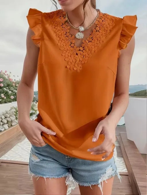 Top – Elegant Lace V-Neck Summer Blouse