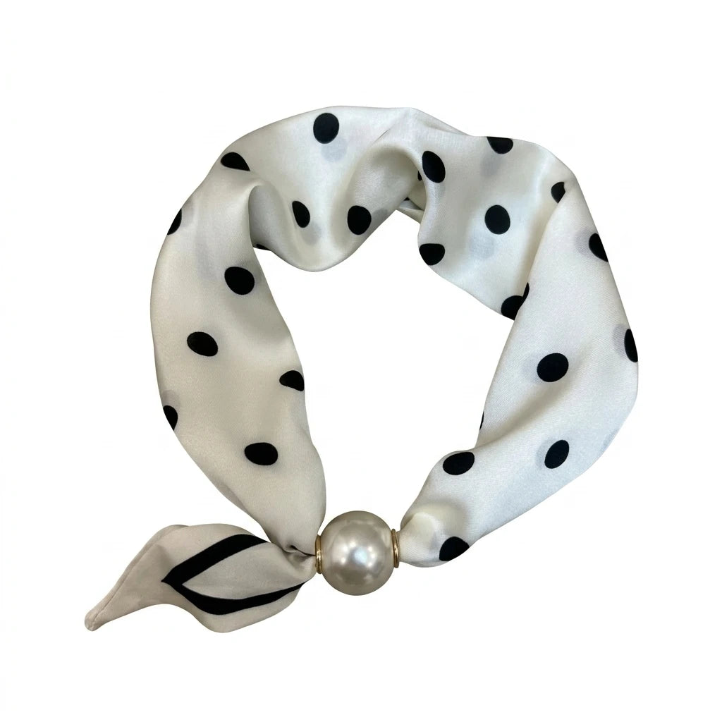 Pearl Silk Scarves For Women Ties Magnetic Clasp French Retro Silk Feel Neck Bows Jewelry Elegant Adjustable Summer bech scarves