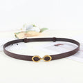 Women's Leather Skinny Belt  No-Hole Adjustable for Dress Adjustable Thin Waist Belt for Lady Waistband with Golden Buckle