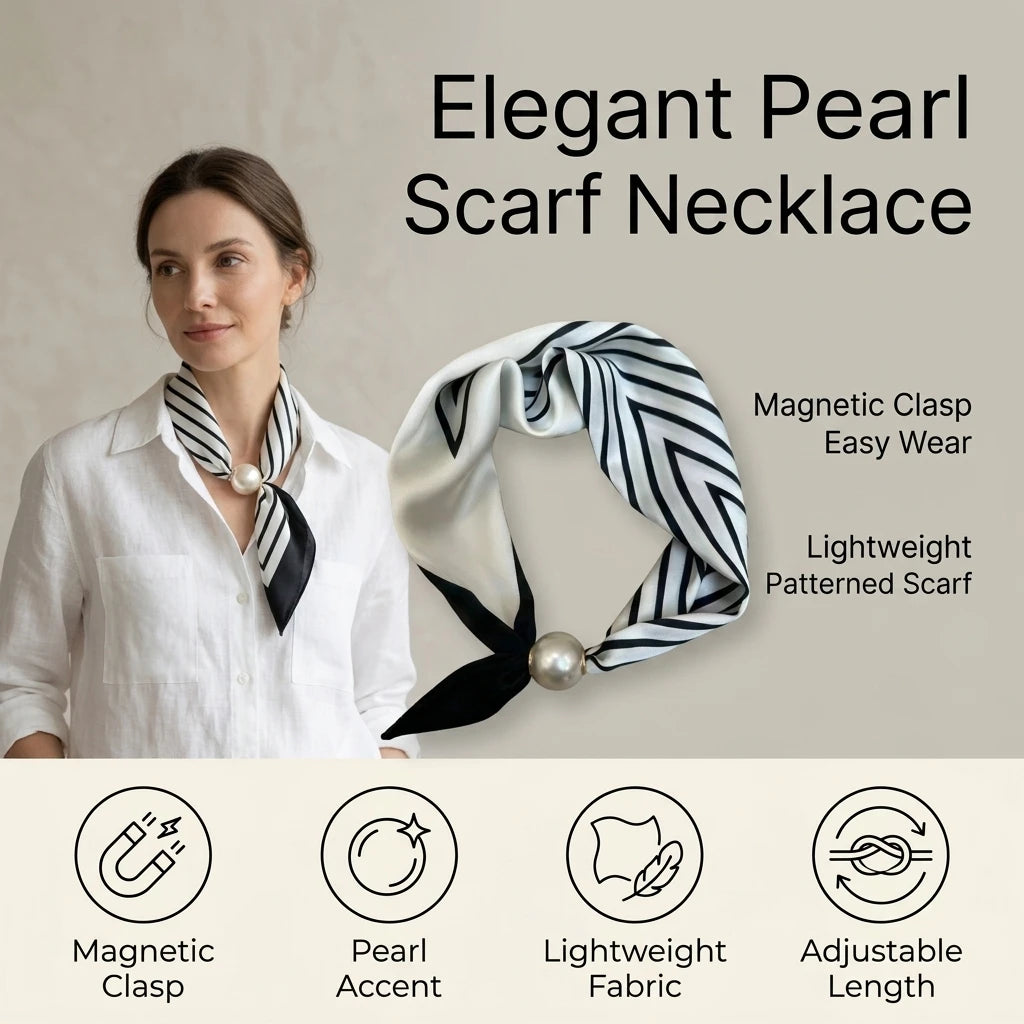 Pearl Silk Scarves For Women Ties Magnetic Clasp French Retro Silk Feel Neck Bows Jewelry Elegant Adjustable Summer bech scarves