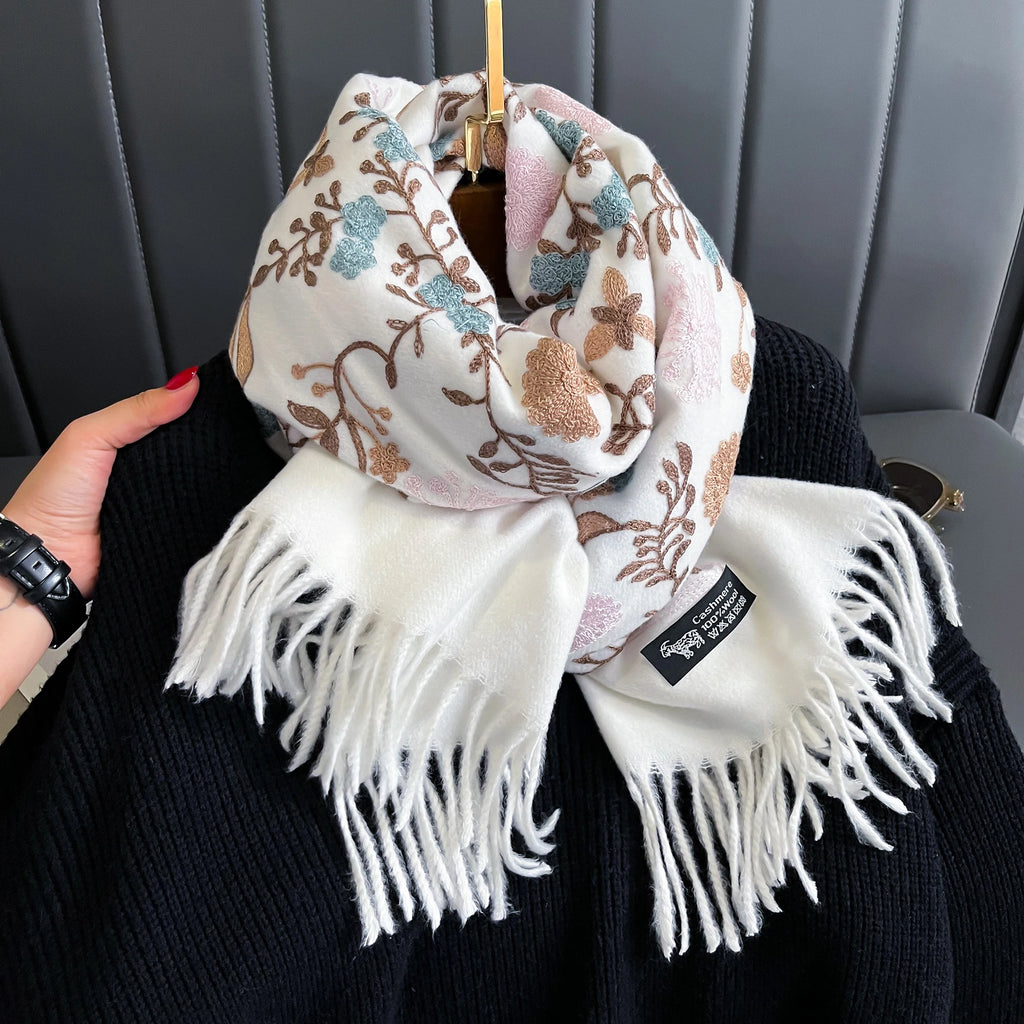 Scarf – Embroidered Cashmere-Blend Winter Scarf