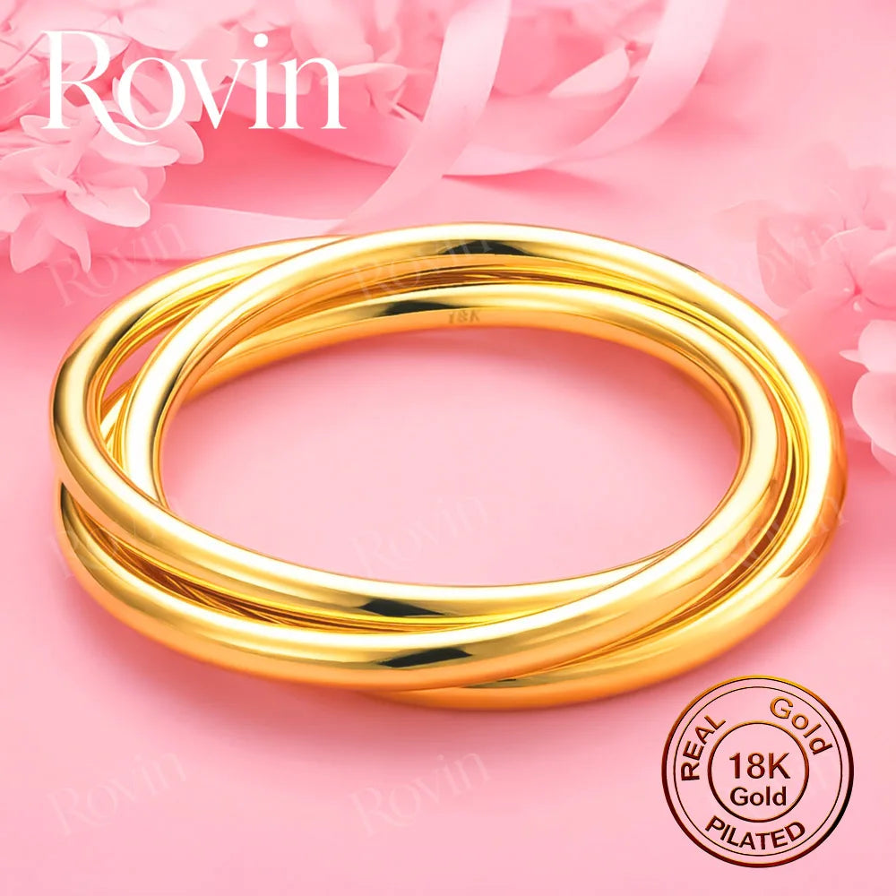 18K Gold Exquisite Intertwined Three-Ring Bracelet – A Stylish Accessory for Women, Perfect for Weddings and Parties
