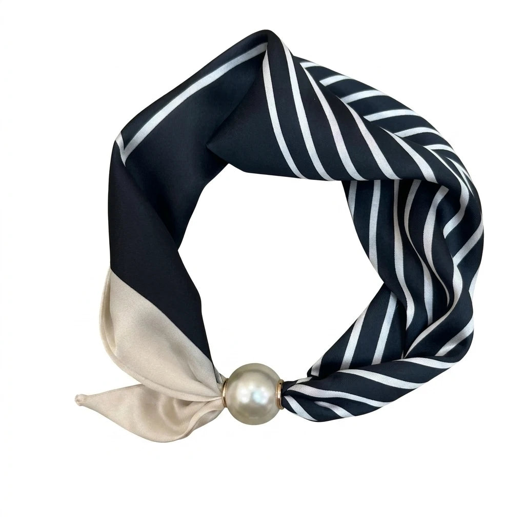Pearl Silk Scarves For Women Ties Magnetic Clasp French Retro Silk Feel Neck Bows Jewelry Elegant Adjustable Summer bech scarves