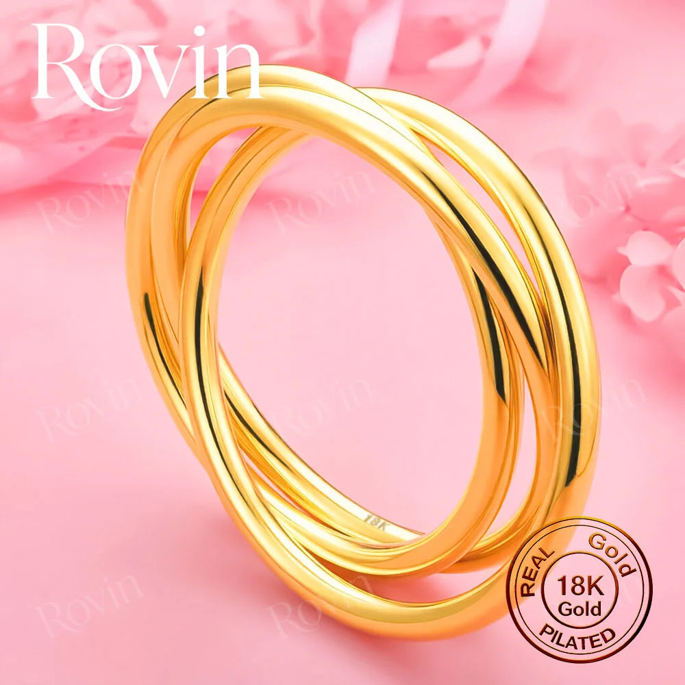 18K Gold Exquisite Intertwined Three-Ring Bracelet – A Stylish Accessory for Women, Perfect for Weddings and Parties