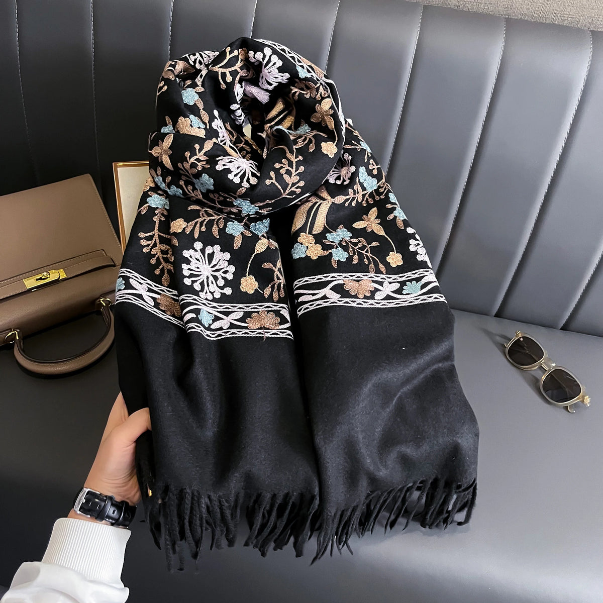 Scarf – Embroidered Cashmere-Blend Winter Scarf