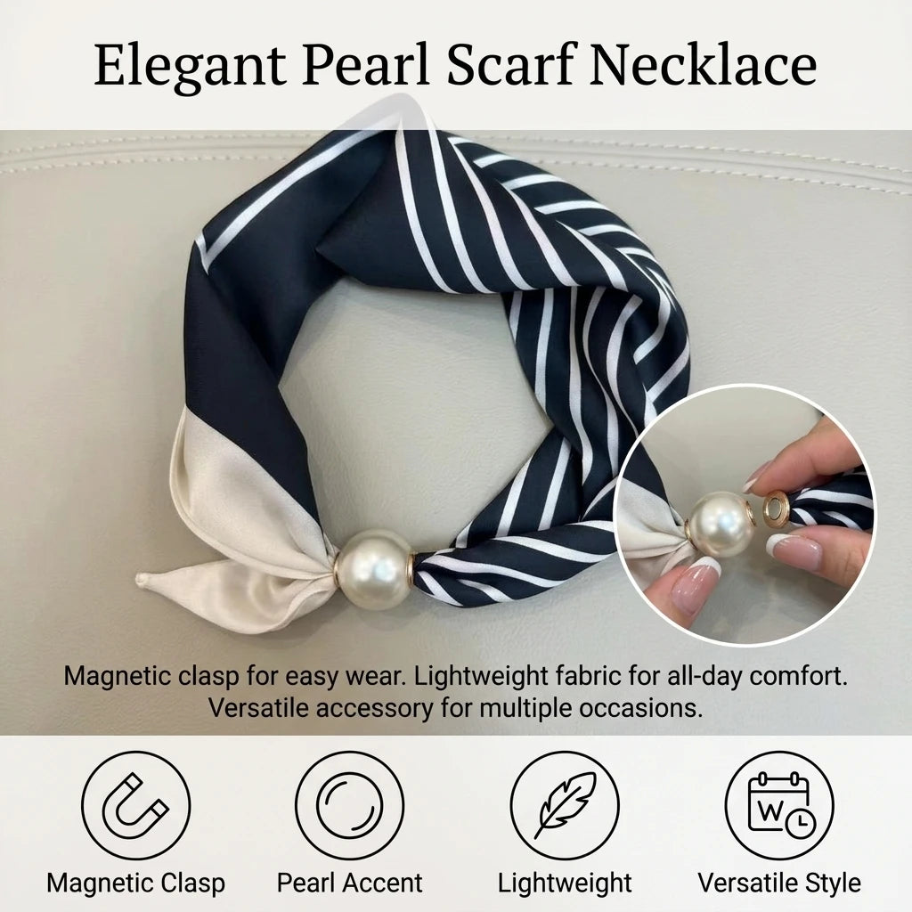 Pearl Silk Scarves For Women Ties Magnetic Clasp French Retro Silk Feel Neck Bows Jewelry Elegant Adjustable Summer bech scarves