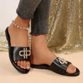 Women's Shoes New Fashion Slippers Classic Elegant Versatile Solid Color Metal Decoration Round Toe Flat Sandals