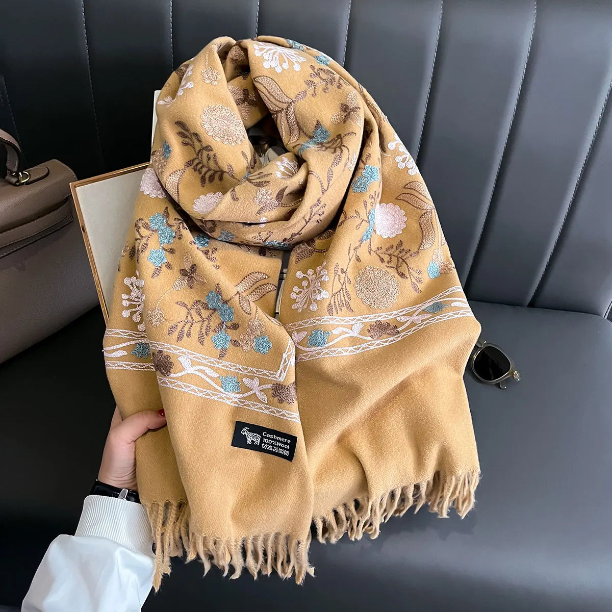 Scarf – Embroidered Cashmere-Blend Winter Scarf
