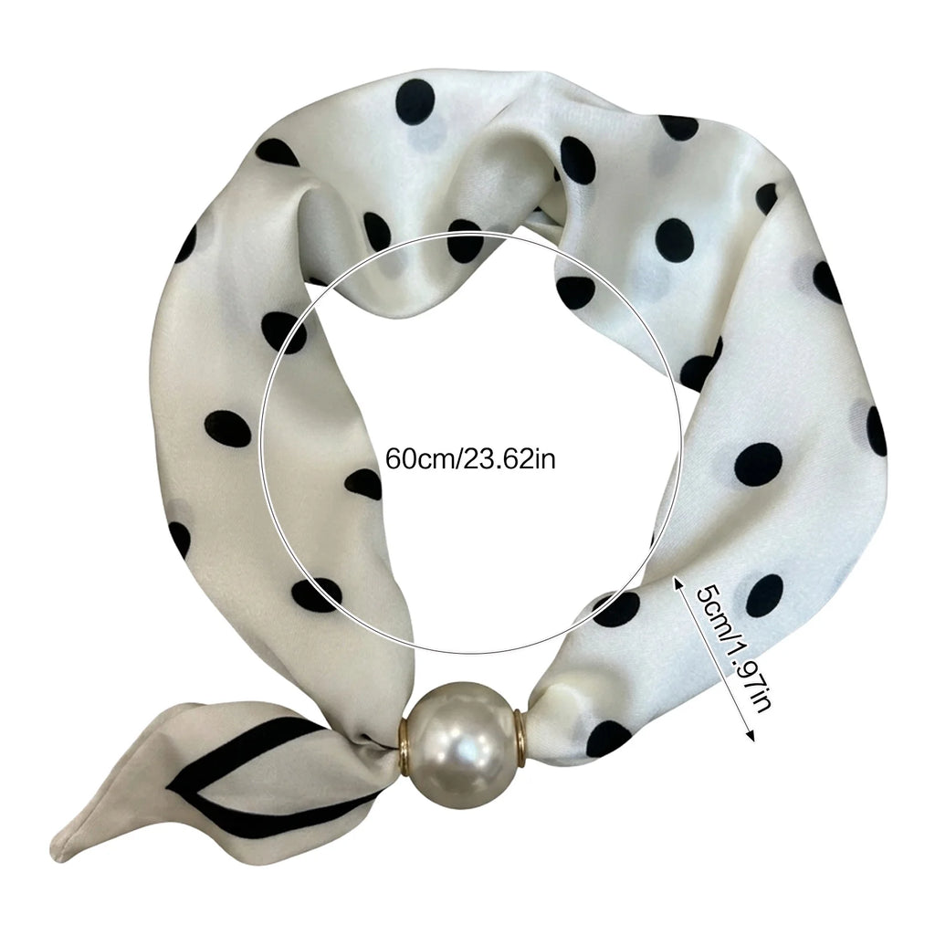 Pearl Silk Scarves For Women Ties Magnetic Clasp French Retro Silk Feel Neck Bows Jewelry Elegant Adjustable Summer bech scarves
