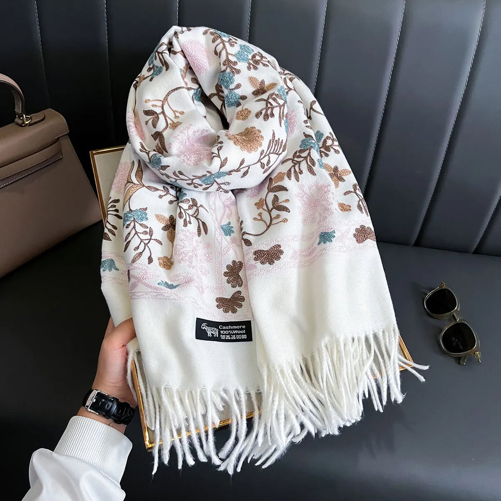 Scarf – Embroidered Cashmere-Blend Winter Scarf