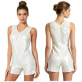 Women One-piece Swimsuit Waterproof Bodysuit Swimsuit Crotch Buttons Back Zipper Romper Jumpsuit Swimming Suit Rave Clubwear