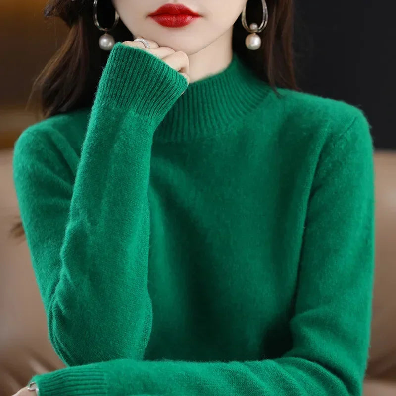 Autumn Winter Women Sweaters Long Sleeve Thick Warm Knitwears Pullovers Mock Neck Loose Sweater Korean Fashion Bottoming Shirt