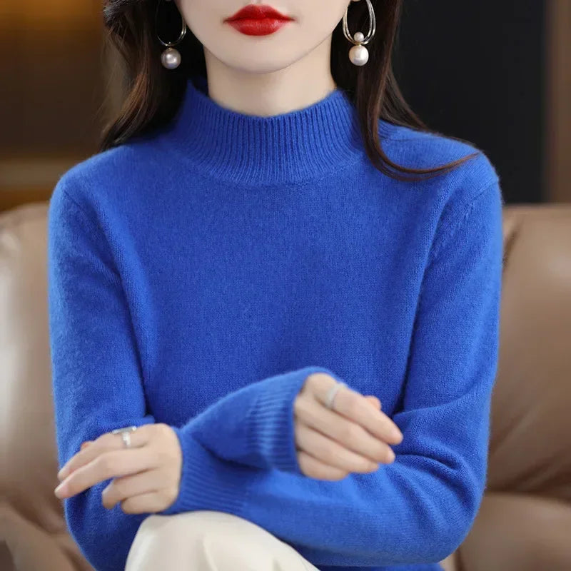 Autumn Winter Women Sweaters Long Sleeve Thick Warm Knitwears Pullovers Mock Neck Loose Sweater Korean Fashion Bottoming Shirt