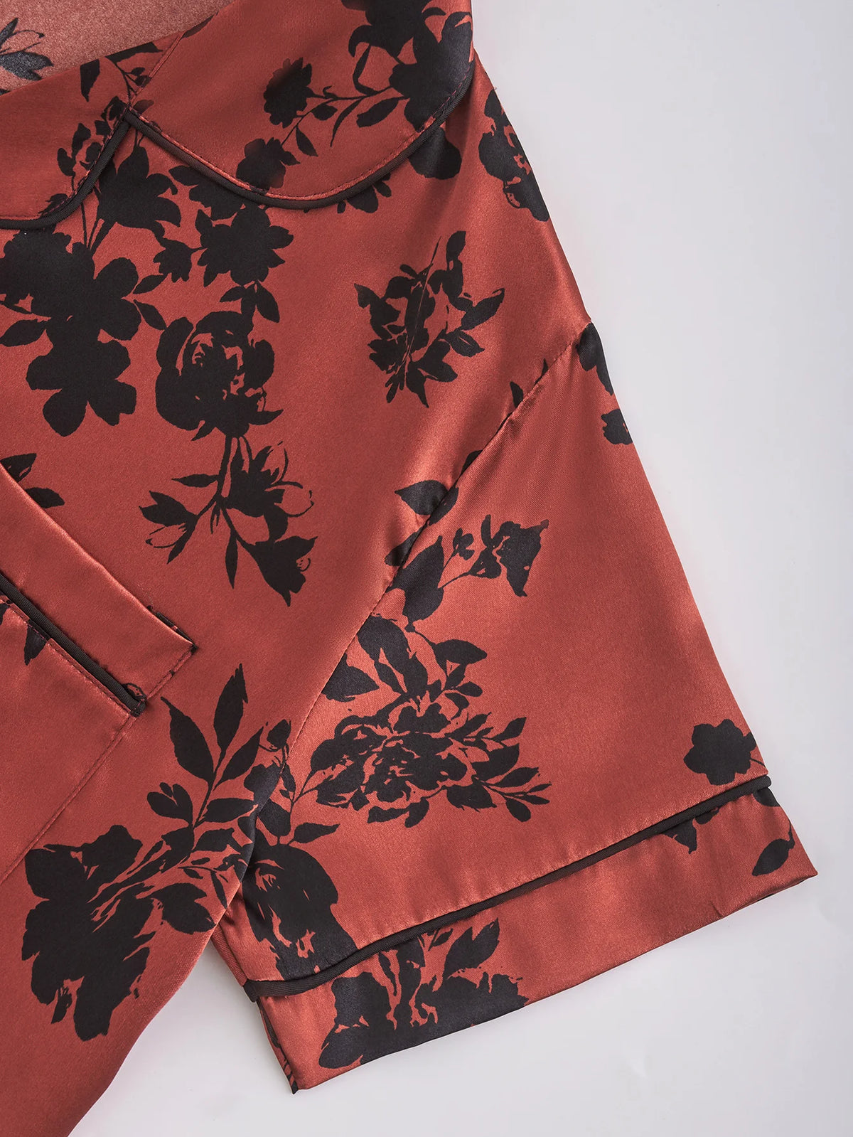 Loungewear – Red Floral Satin Pajama Set