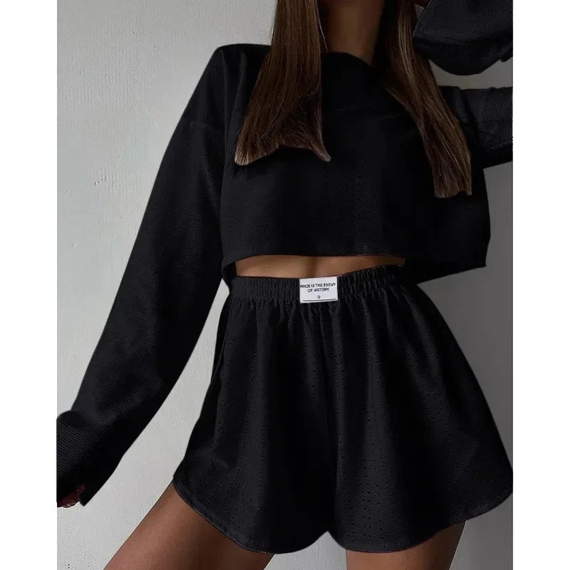 Women's Pajamas Set Sleepwear Spring Long Sleeve Tops With Shorts Home Clothes 2 Piece Sets Pyjama Femme Loungewear Pijama Mujer