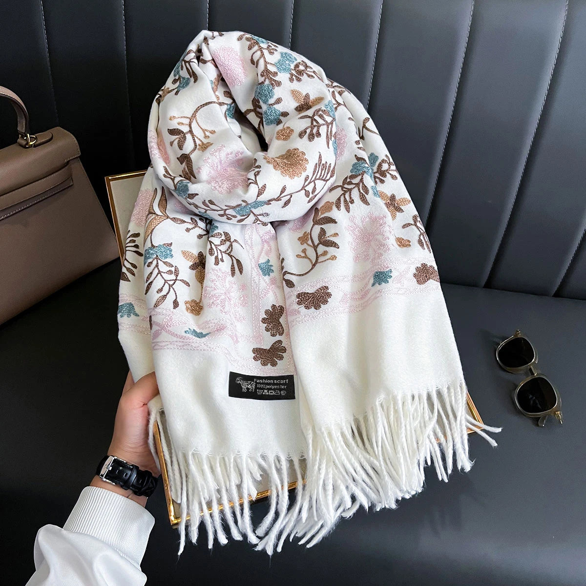 Scarf – Embroidered Cashmere-Blend Winter Scarf