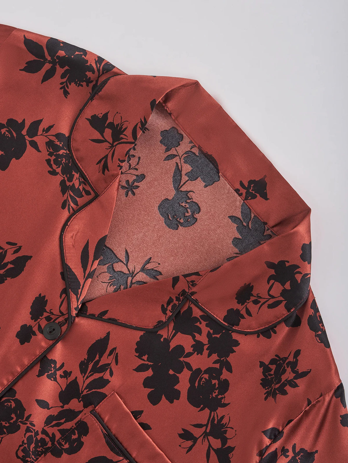 Loungewear – Red Floral Satin Pajama Set