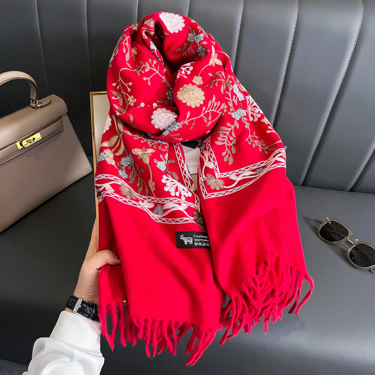 Scarf – Embroidered Cashmere-Blend Winter Scarf