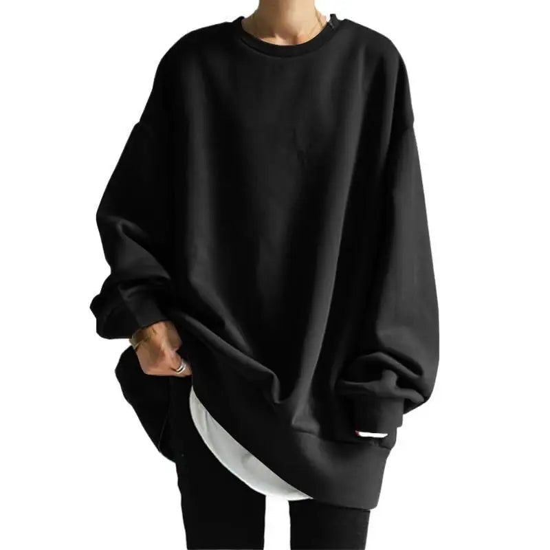 Sweatshirt Women Autumn Winter Sporty Top Round Collar Full Sleeve Solid Color Loose 2025 Female Casual Sportswear Basic Tops