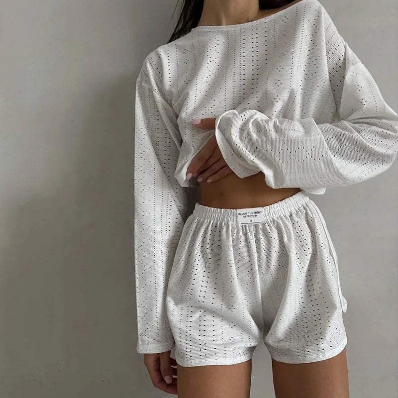 Women's Pajamas Set Sleepwear Spring Long Sleeve Tops With Shorts Home Clothes 2 Piece Sets Pyjama Femme Loungewear Pijama Mujer