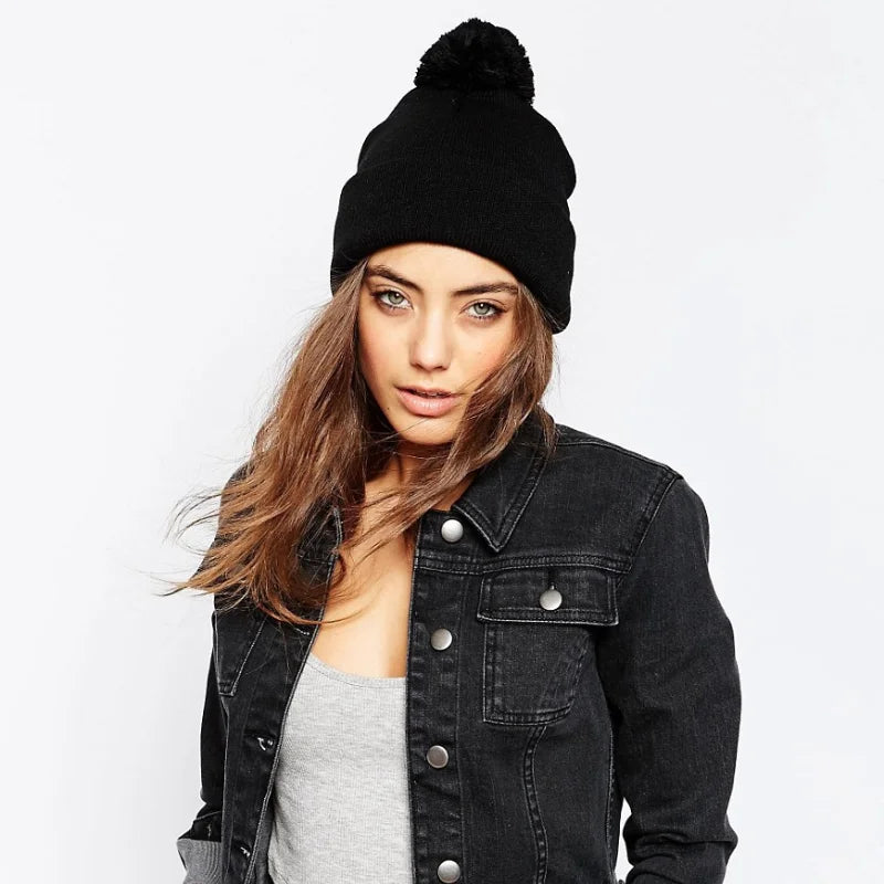 Winter Hats for Women Beanie Fashion Pompon Knitted Hat Autumn and Winter Outdoor Thick Woolen Hat All-match Cold Hat Men's Hat