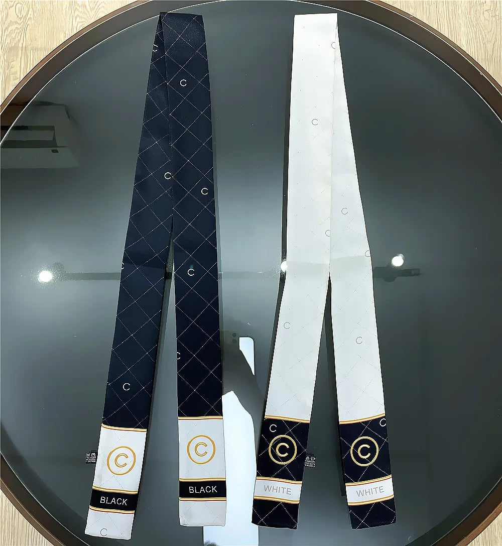 Women's Elegant Work Scarf 118*5cm Twill Silk Material Narrow Neck Wrap Plaid Pattern Soft For Office Travel