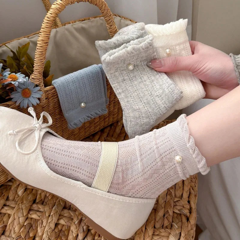 Women Socks New Fashion Spring Summer Thin Breathable Mesh Cute Lace Long Socks For Women Korean Style Girls Socks