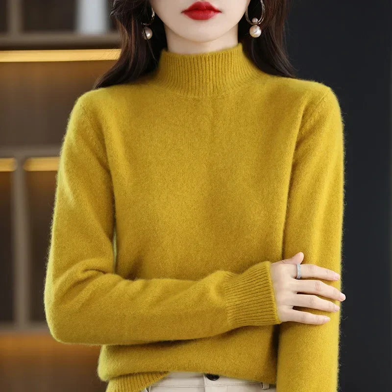Autumn Winter Women Sweaters Long Sleeve Thick Warm Knitwears Pullovers Mock Neck Loose Sweater Korean Fashion Bottoming Shirt